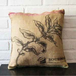 Burlap pillow with coffee plant print